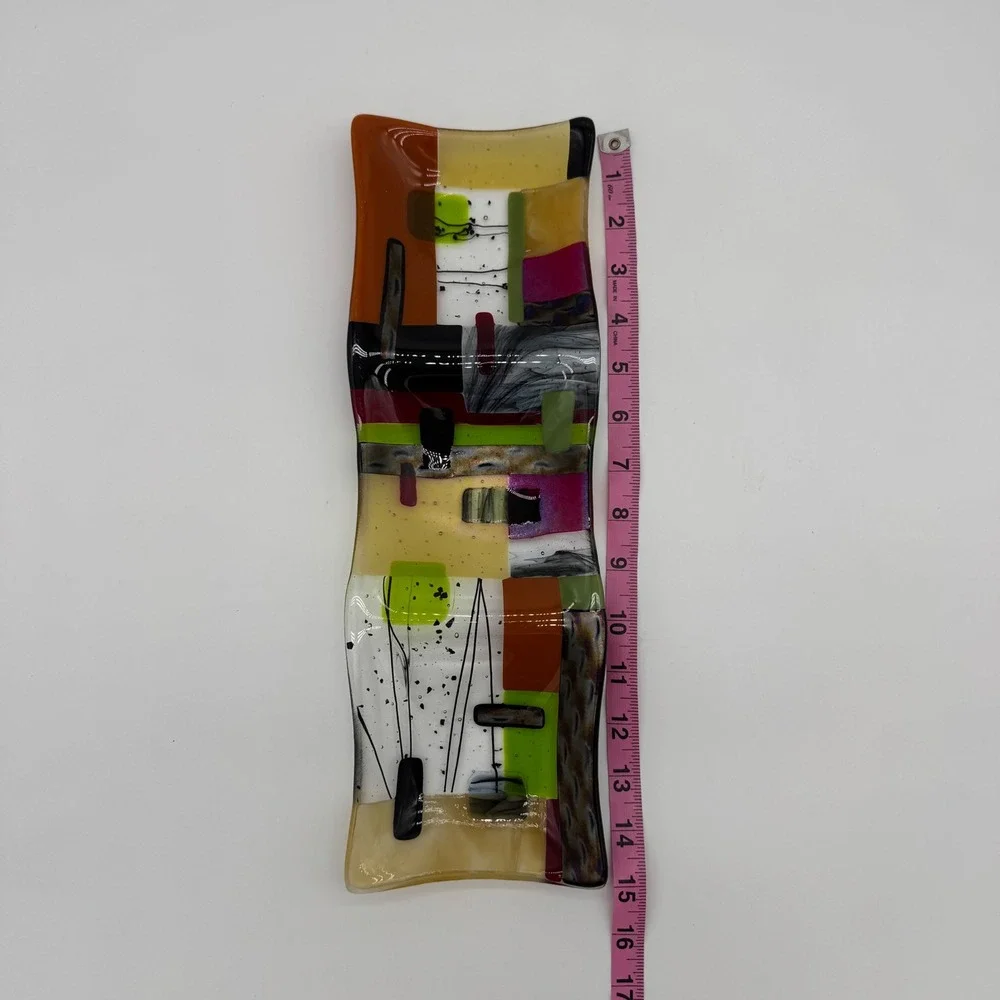 Lauren Goldfield '92 Fused Art Glass Tray Plate Colorful Abstract Design Devided